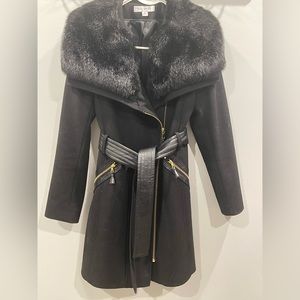 Long black coat with fur collar